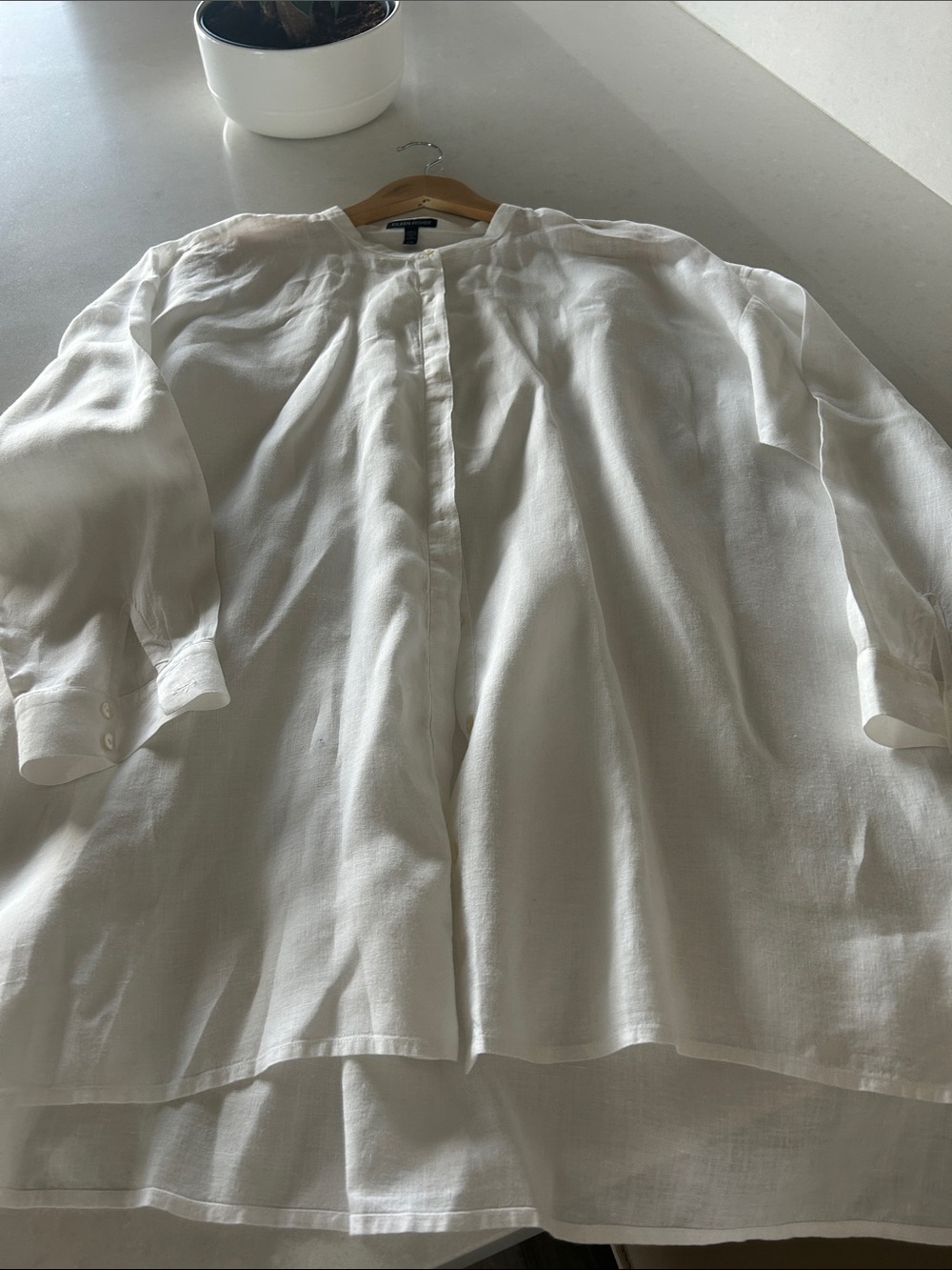 Eileen Fisher White Relaxed Linen-Blend Tunic Shirt